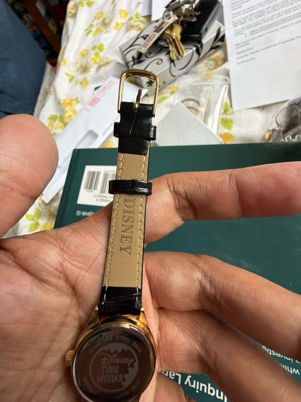 Disney Time Works Sorcerer Mickey Mouse Fantasia Watch Gold Tone Black Leather S - Picture 7 of 7